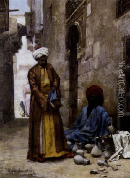 Marchand De Gargoulettes Au Caire Oil Painting - Roger-Joseph Jourdain