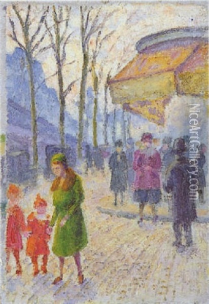 Paris, Les Enfants En Rouge Sur Le Boulevard Oil Painting - Louis Hayet