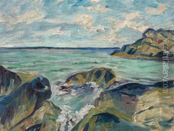 Paysage Maritime Aux Rochers Oil Painting - Leo Gausson