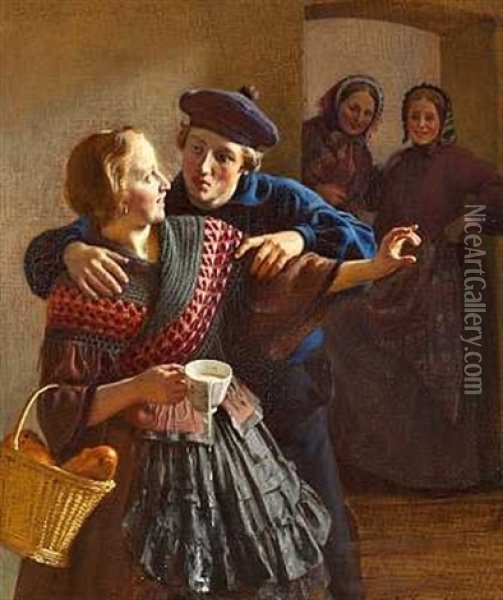 Kurtiserende Par Oil Painting - Hermann Carl Siegumfeldt