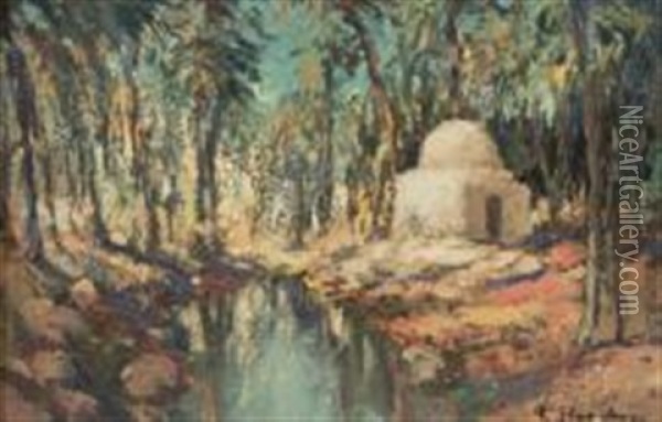 Marabout Dans La Palmeraie Oil Painting - Gustave Flasschoen