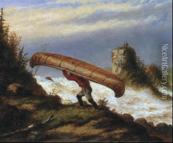 Portage By Grand Moro, St. Maurice Oil Painting - Cornelius David Krieghoff