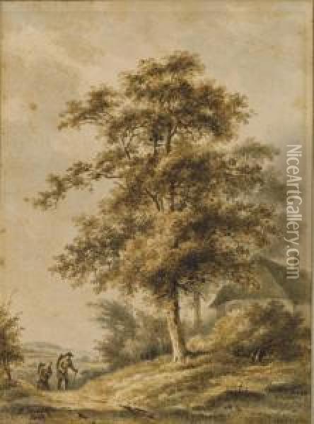Paysage Arbore Avec Un Couple Sur Le Chemin Oil Painting - Henricus Franziscus Wiertz