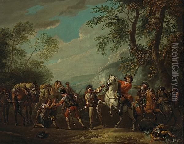 Travellers Set Upon By Bandits Oil Painting - Pieter van Bloemen