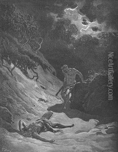 The Murder of Abel Oil Painting - Gustave Dore