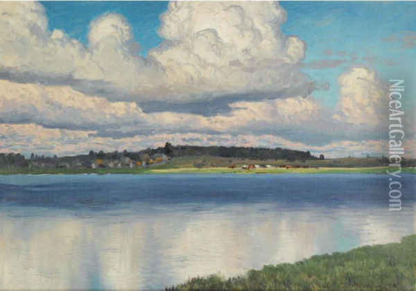 Landscape With Lake Oil Painting - Dmitry Emil'Evich Martens