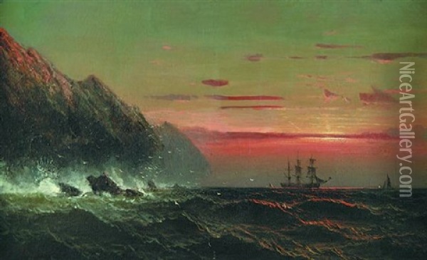 Sailing Off A Rocky Coast Oil Painting - James Hamilton