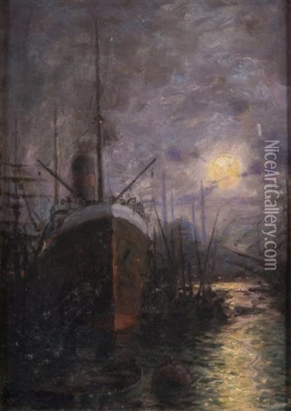 Le Port De Constantinople Au Crepuscule Oil Painting - Hrand Alyanak