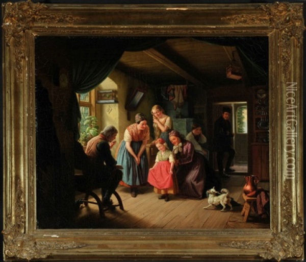 Ankleidung Zum Ersten Kirchgang Oil Painting - Ludwig August Most