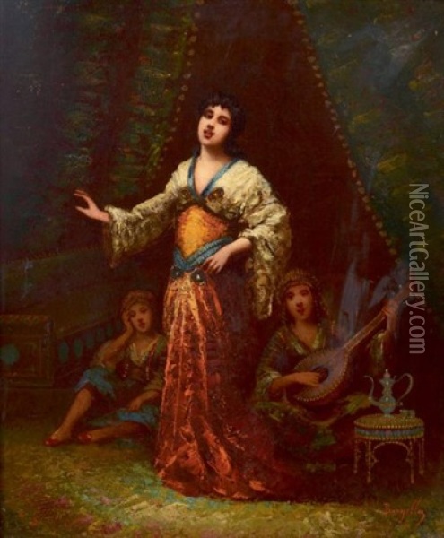 Danseuse Orientale Et Ses Musiciennes Oil Painting - Frederic Borgella