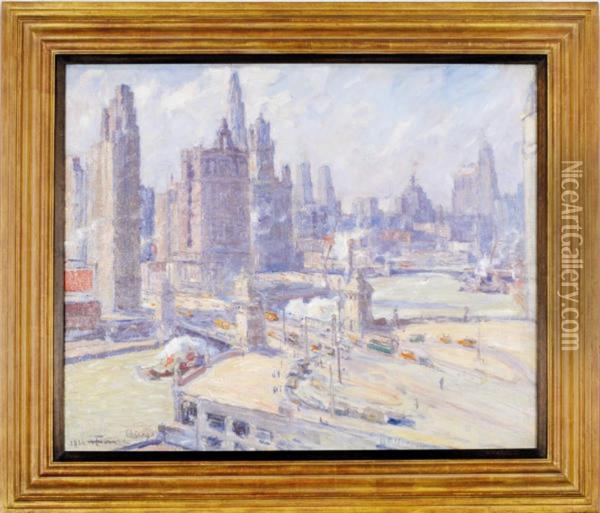 Michigan Avenue Bridge, Chicago Oil Painting - Henri Farre