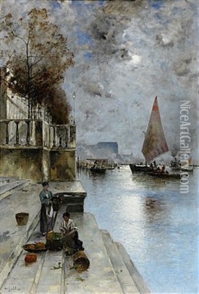 Venetiansk Kaj I Mansken Oil Painting - Wilhelm von Gegerfelt