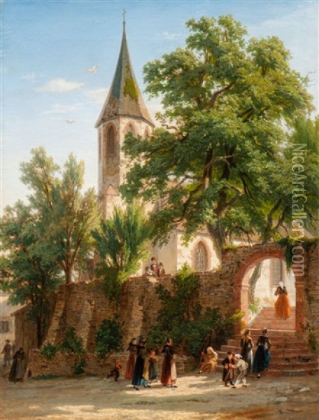 View Of A Church, Probably Betberg Oil Painting - Johann Jakob Vollweider