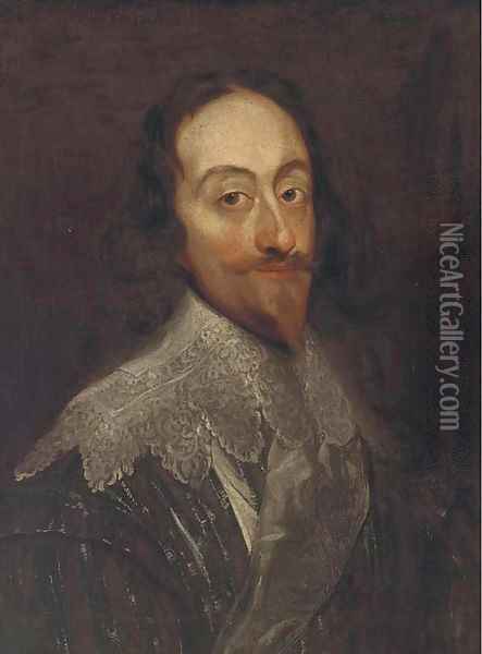 Portrait of King Charles I, quarter-length, in a doublet and lace collar Oil Painting - Sir Anthony Van Dyck