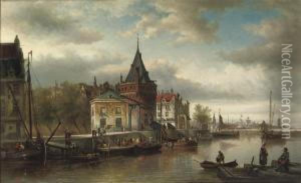 The Prins Hendrikkade By The Schreierstoren, Amsterdam Oil Painting - Elias Pieter van Bommel