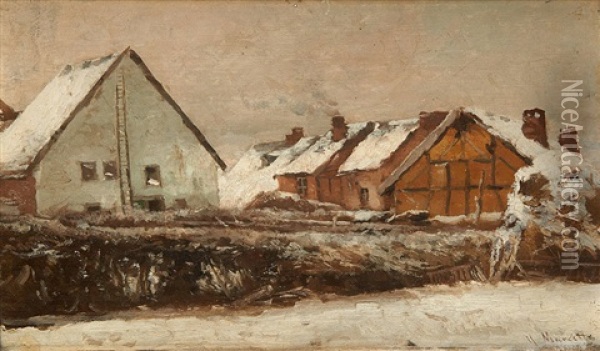 Village Sous La Neige Oil Painting - Henri Marcette