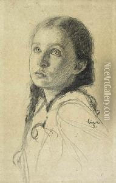 Madchenbildnis. Martha, Die Alteste Tochter Des Kunstlers. 1913. Oil Painting - Carl August Liner