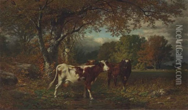 Cows In A Field Oil Painting - James McDougal Hart
