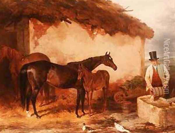 The Mare Perhaps with her foal Oil Painting - Harry Hall