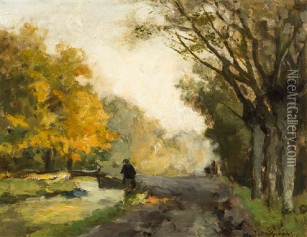 Figure At A Creek In Fall Oil Painting - Jan Hendrik Weissenbruch