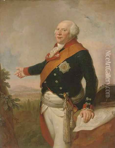 Portrait of King Frederick William II of Prussia (1744-1797), three-quarter-length, in uniform with the sash Oil Painting - Johann Christoph Frisch
