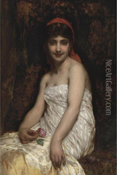 Young Beauty With Roses Oil Painting - Etienne Adolphe Piot