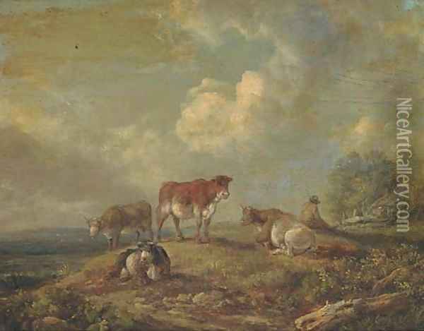 A drover with cattle Oil Painting - Peter Le Cave