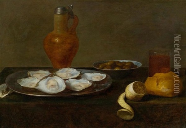 Stillleben Mit Austern Und Weiteren Gegenstanden Auf Einem Tisch Oil Painting - Jacob Fopsen van Es