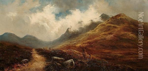 Deer At The Foot Of Lochangar Oil Painting - Samuel John Barnes