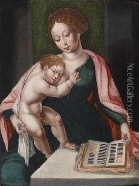 Madonna And Child With An Open Book Oil Painting - Cornelius Van Cleve