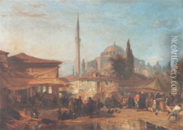 Abendlicher Markt In Konstantinopel Oil Painting - Edward Angelo Goodall