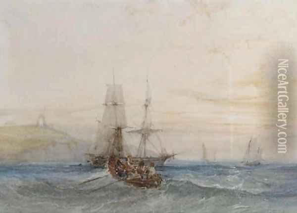 Shipping off a coast Oil Painting - Charles Bentley