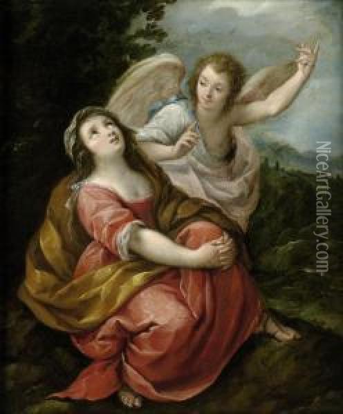Maria Magdalena In Der Wuste Mit Engel Oil Painting - Carlo Francesco Nuvolone