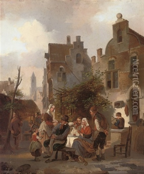 Merrymaking At An Inn Oil Painting - Jean (Jan) Michael Ruyten