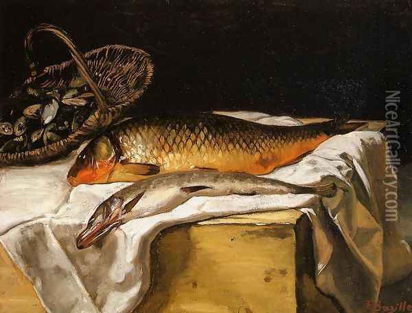 Still Life with Fish Oil Painting - Jean Frederic Bazille