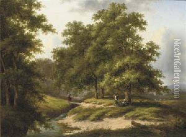 Travellers On A Forest Path Near A Stream Oil Painting - Jan Evert Morel