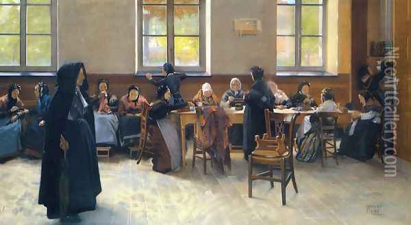 The Knitting Room Oil Painting - Hubert Vos