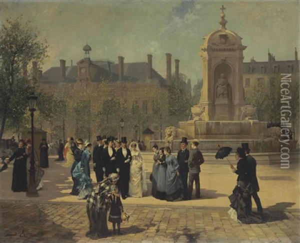 The Wedding Procession Oil Painting - Pierre-Marie Beyle