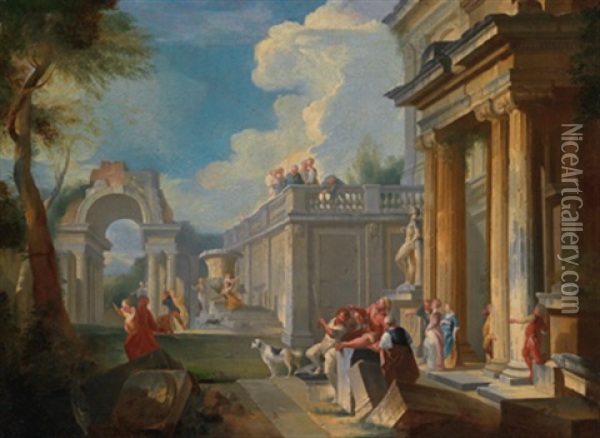 Palast-architektur Mit Figurenstaffage Oil Painting - Giovanni Paolo Panini