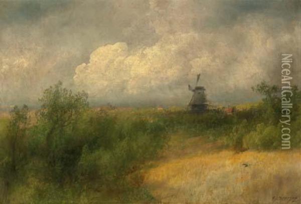 Landscape With Windmill Oil Painting - Herman Herzog