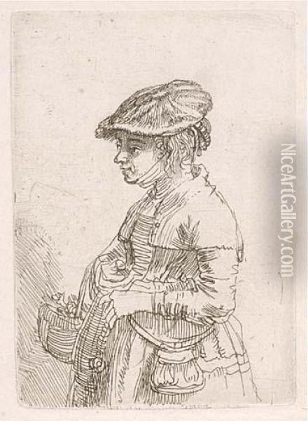 Girl With A Basket Oil Painting - Rembrandt Van Rijn