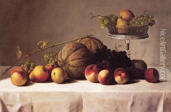 Still Life of Summer Fruit Oil Painting - George Hetzel