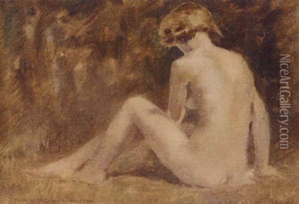 Seated Female Nude Oil Painting - Ernest Leopold Sichel
