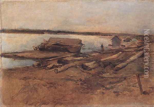 Folyoparti taj, 1877 Oil Painting - Lajos Deak-Ebner