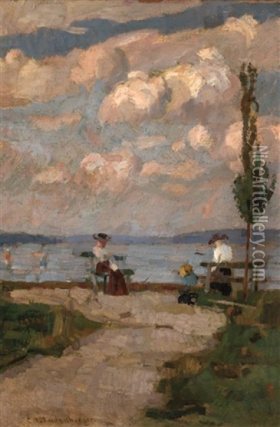Ladies Resting At The Beach Oil Painting - Christian Landenberger