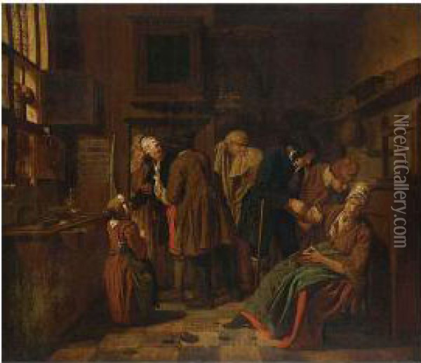 Figures Fighting In An Interior; Figures In A Kitchen Interior Oil Painting - Jan Jozef, the Younger Horemans