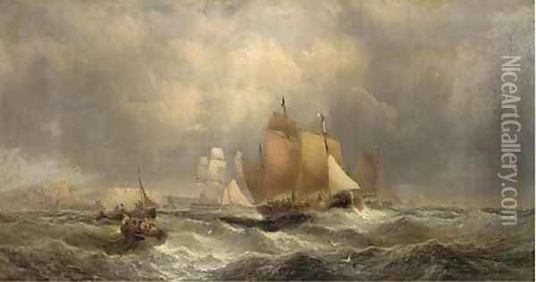 Crowded waters off Whitby Oil Painting - William A. Thornley or Thornbery