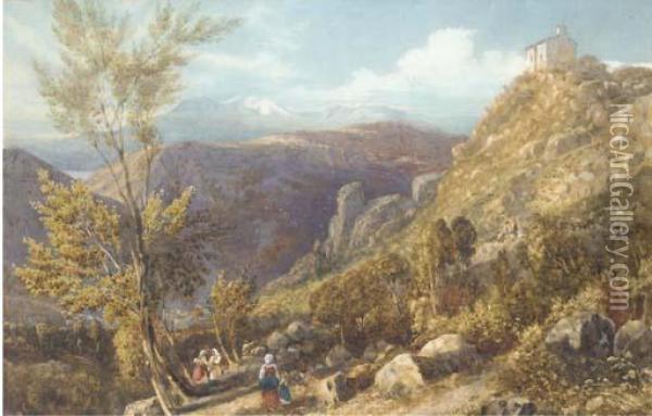 A Mountainous Italian Landscape Oil Painting - Arthur Glennie