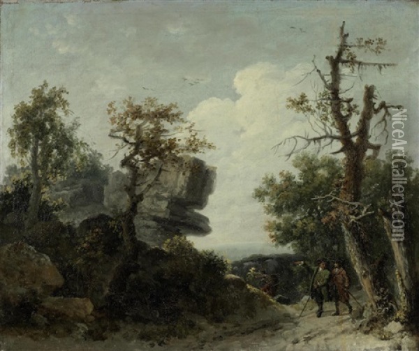 Figures On A Country Path Oil Painting - Jean Francois Hue