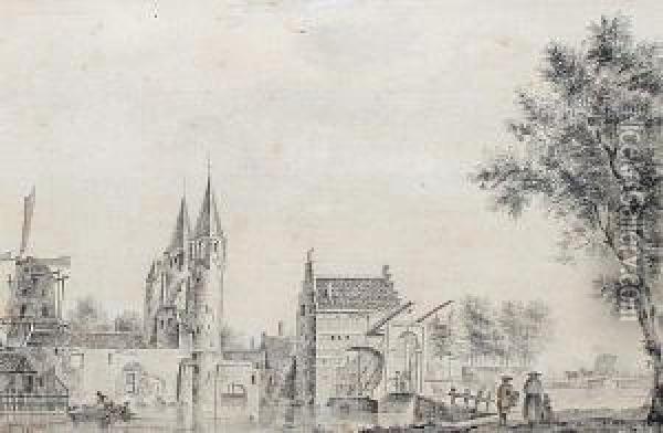 View Of A Dutch Town, Possibly Utrecht Oil Painting - Paulus Van Liender
